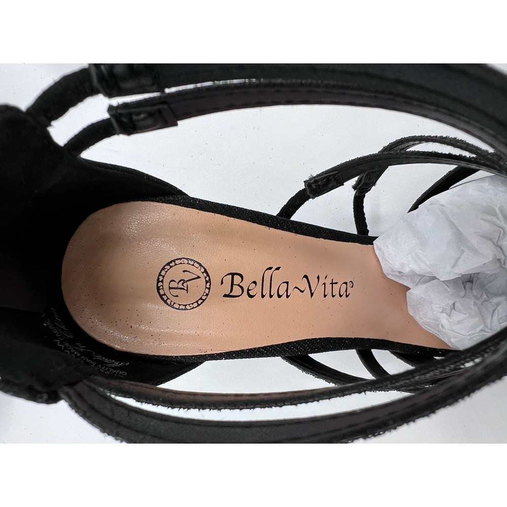 BELLA VITA 'KARLETTE' DRESS HEEL SANDAL BLACK GLITTER FABRIC 6WW DOUBLE WIDE NEW - Picture 9 of 13